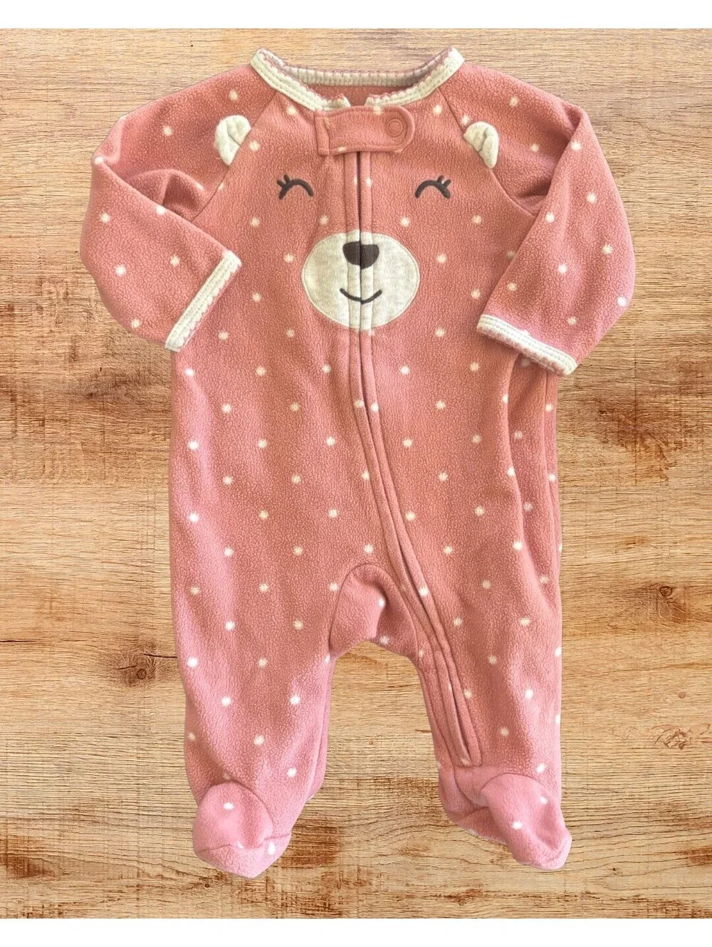 Carter's Pink Bear Fleece Footie Pajamas Polka Dot Baby Sleeper